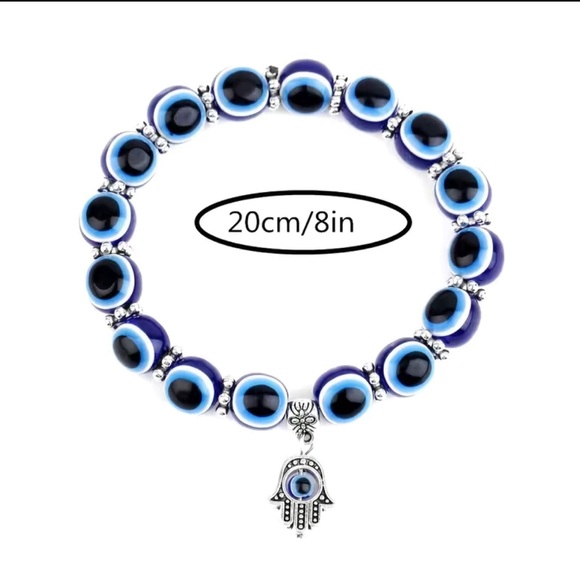 Blue Beaded Evil Eye Stretch Charm Bracelet - Picture 4 of 7